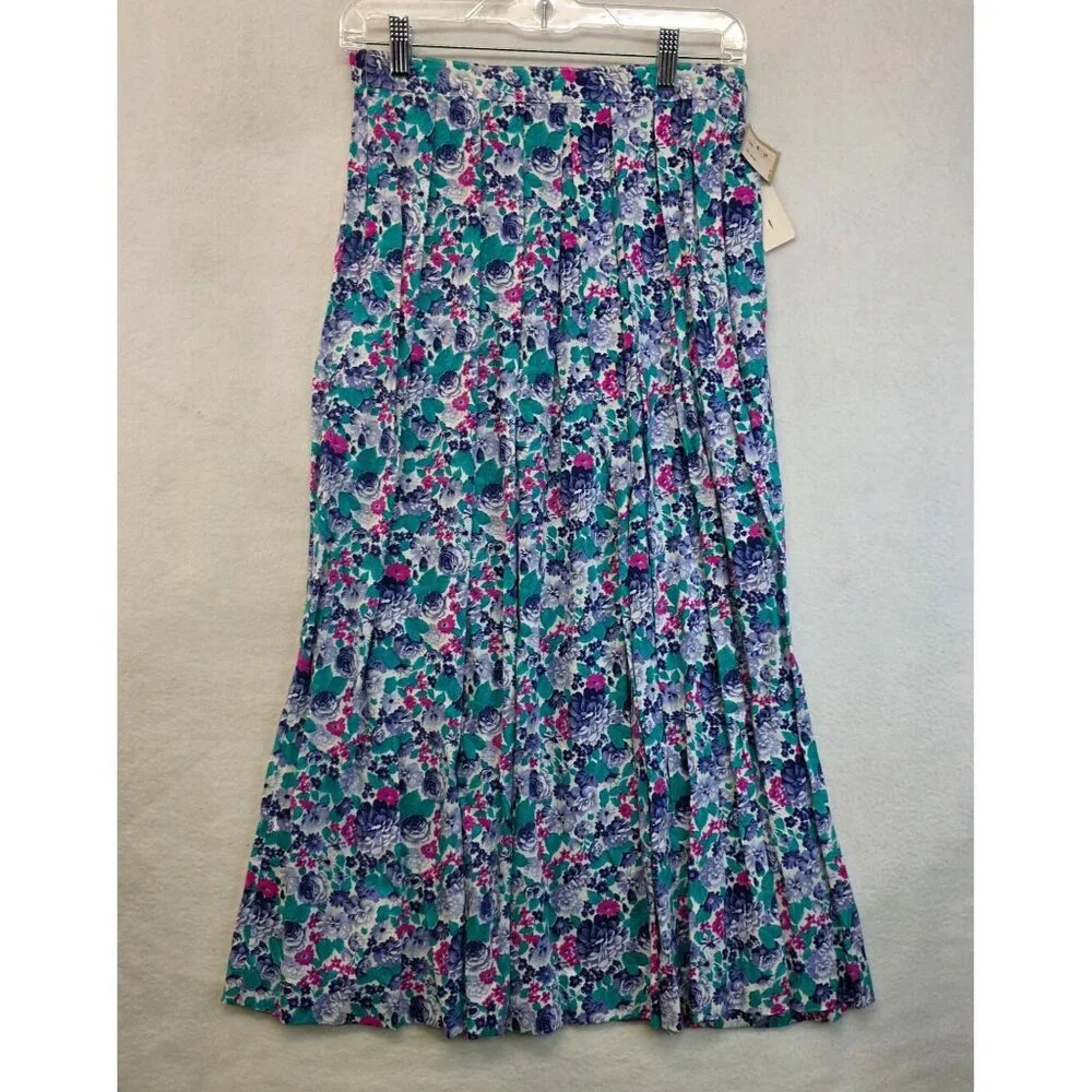 Vintage Lombardi Inc. Floral Maxi Skirt 10 Blue Deadstock Cottagecore Romantic